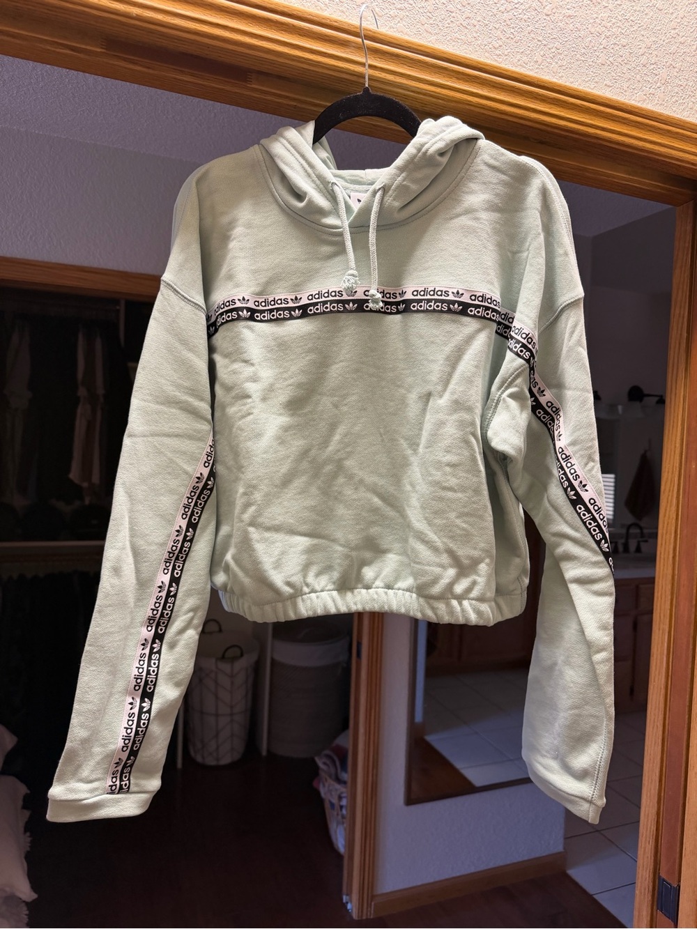 adidas Mint Green Cropped Hoodie with Branded Tape
